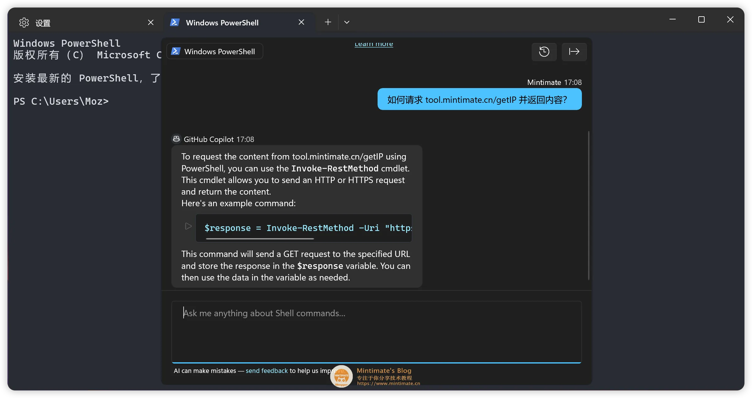 Windows Terminal 内调用 Copilot