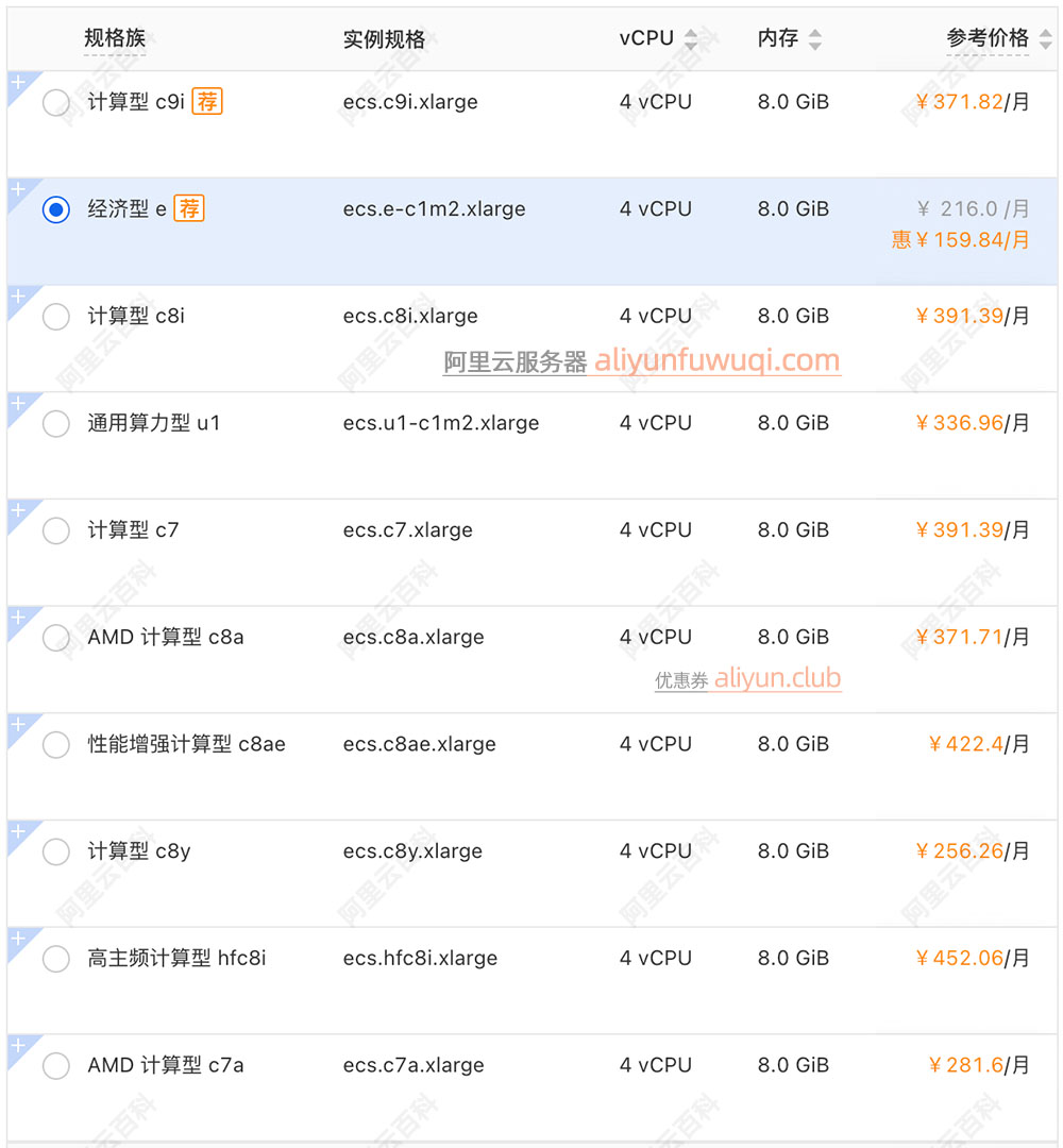 阿里云4核8G云服务器ECS